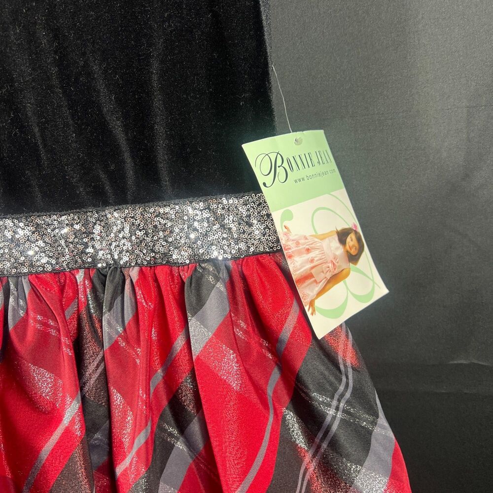 Girls size 12 Velvet Plaid Holiday Dress Red Black Party - Picture 3 of 7